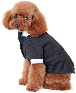 Dog Shirt Puppy Pet Small Dog Clothes, Stylish Suit Bow Tie Costume, Wedding Shirt Formal Tuxedo with Black Tie, Dog Prince Wedding Bow Tie Suit