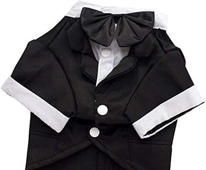 Dog Shirt Puppy Pet Small Dog Clothes, Stylish Suit Bow Tie Costume, Wedding Shirt Formal Tuxedo with Black Tie, Dog Prince Wedding Bow Tie Suit