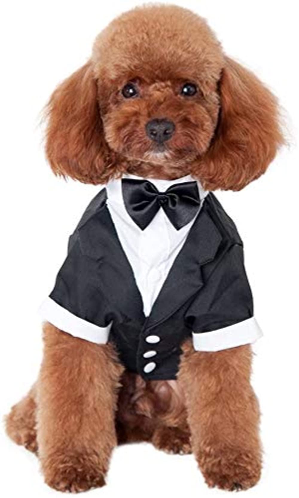 Dog Shirt Puppy Pet Small Dog Clothes, Stylish Suit Bow Tie Costume, Wedding Shirt Formal Tuxedo with Black Tie, Dog Prince Wedding Bow Tie Suit