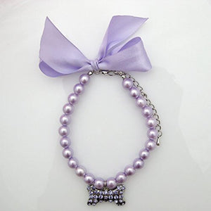 Fancy Pearls Crystal Pet Cat Dog Necklace Jewelry with Bling Rhinestones Big Bone Charm for Pets Cats Small Dogs Female Puppy Chihuahua Yorkies Girl Costume Outfits, Adjustable