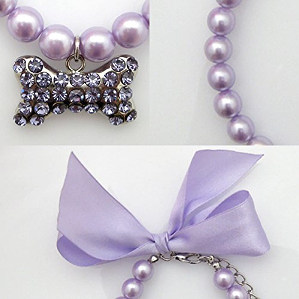 Fancy Pearls Crystal Pet Cat Dog Necklace Jewelry with Bling Rhinestones Big Bone Charm for Pets Cats Small Dogs Female Puppy Chihuahua Yorkies Girl Costume Outfits, Adjustable