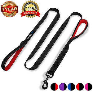 2-Medium Two-Double Handle Dog-Leash - Heavy Duty 6ft Foot Big Durable Nylon Padded Traffic Handle Leash for Medium to Large Dogs