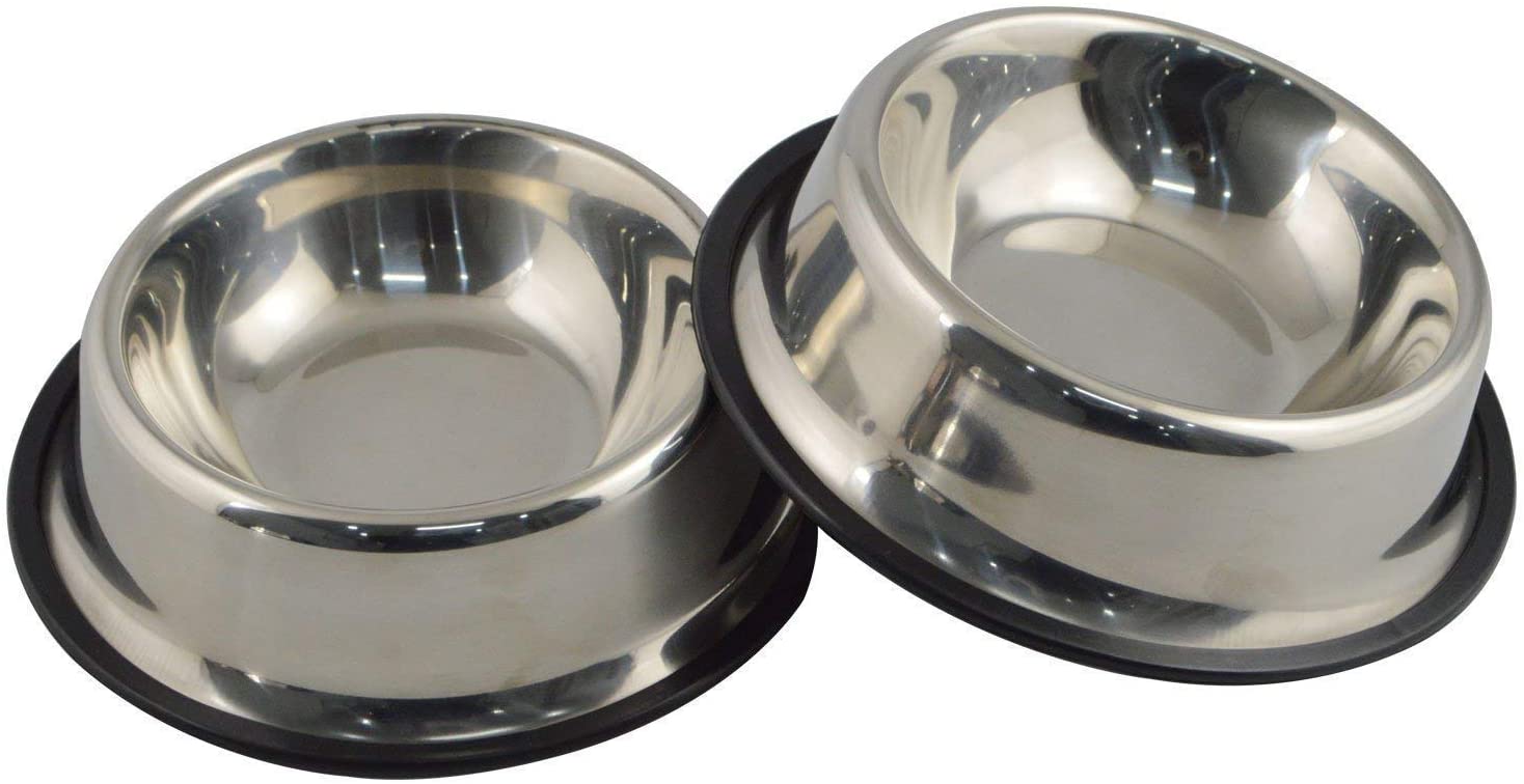 Stainless Steel Dog Bowl with Rubber Base for Small/Medium/Large Dogs, Pets Feeder Bowl and Water Bowl Perfect Choice (Set of 2)