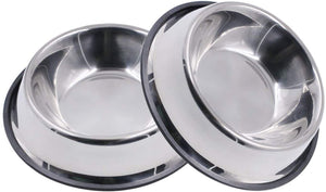 Stainless Steel Dog Bowl with Rubber Base for Small/Medium/Large Dogs, Pets Feeder Bowl and Water Bowl Perfect Choice (Set of 2)