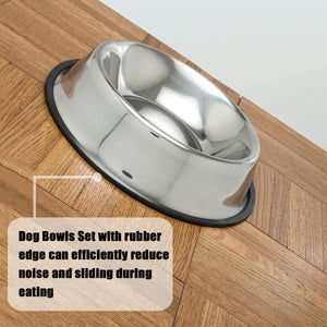 Stainless Steel Dog Bowl with Rubber Base for Small/Medium/Large Dogs, Pets Feeder Bowl and Water Bowl Perfect Choice (Set of 2)