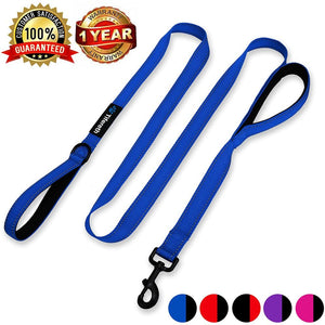 2-Medium Two-Double Handle Dog-Leash - Heavy Duty 6ft Foot Big Durable Nylon Padded Traffic Handle Leash for Medium to Large Dogs